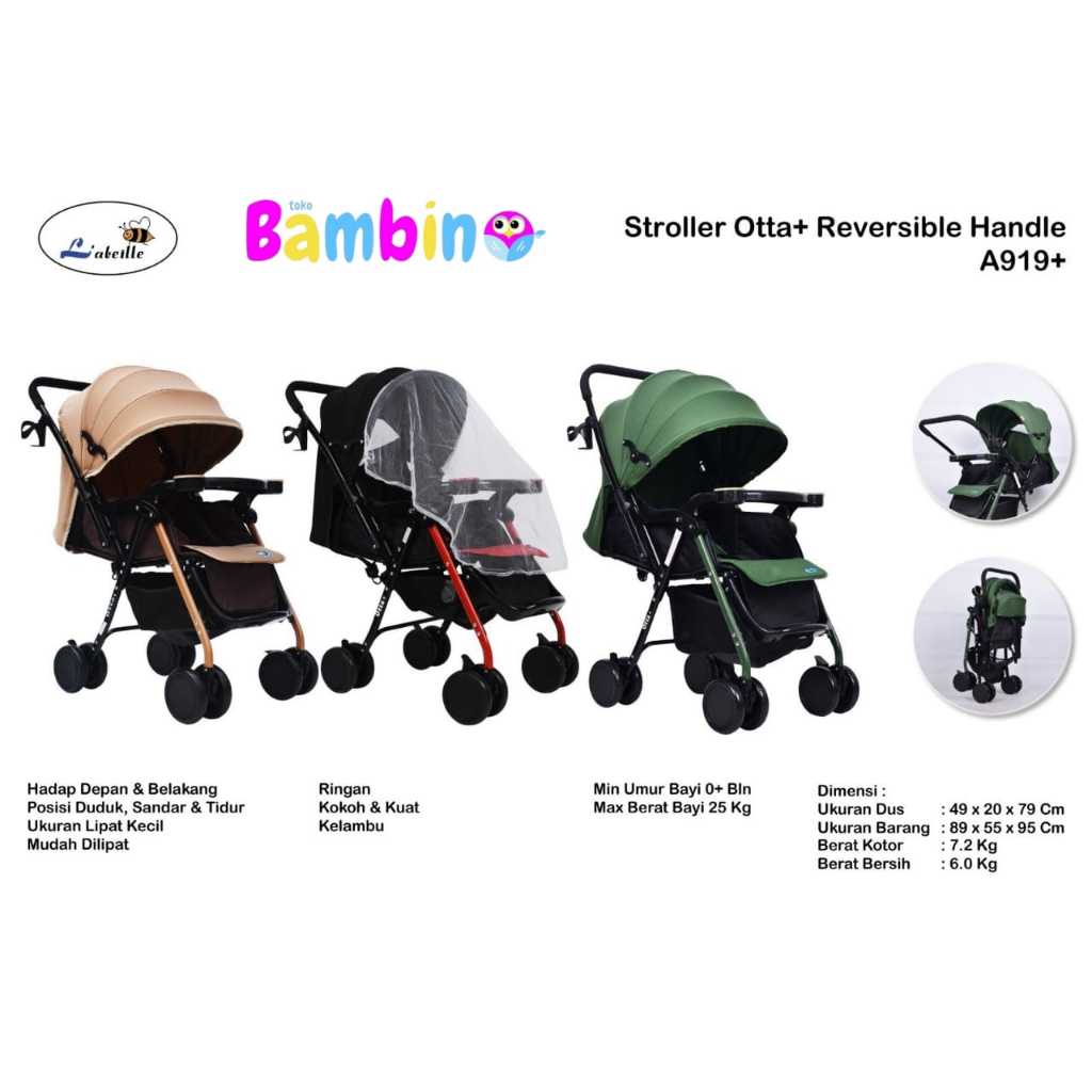 Labeille OTTA A919+ Stroller - Kereta Dorong Bayi - Stroller Handle 2 Arah Depan Belakang