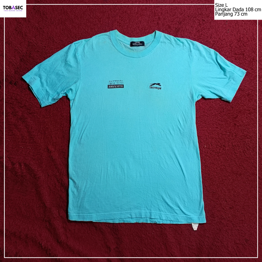 Kaos Baju Tshirt Slazenger bahan katun tebal Warna hijau tosca Size L