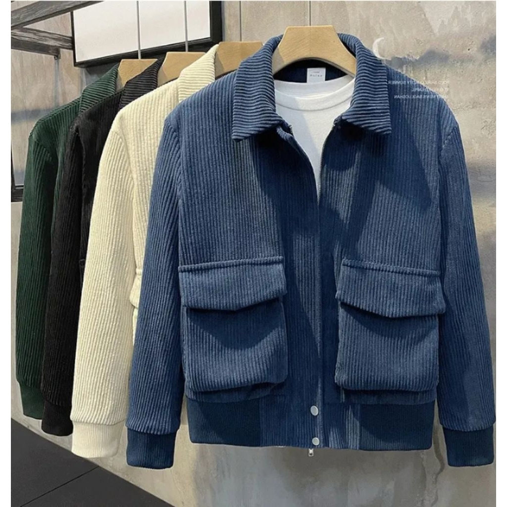 Jaket Corduroy unisex jaket mantel Corduroy pria wanita