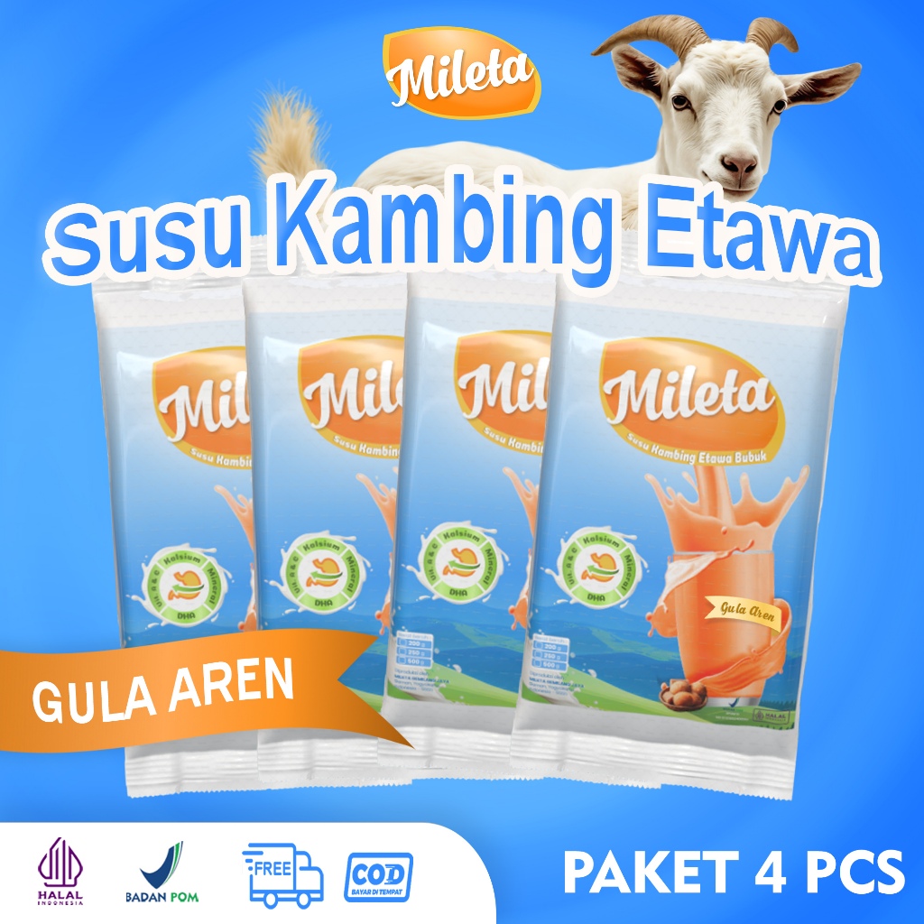 

Hemat! 4 Pcs Susu Kambing Etawa Mileta 200 Gram Rasa Gula Aren – Susu Bubuk Asli Rasa Enak