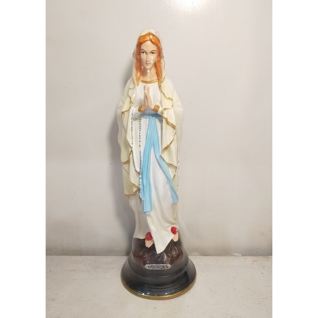 Patung Maria Lordes Mawar Putih Pita Biru 10x30cmMLBWW (8791) - Patung Maria Lordes - Patung Maria -