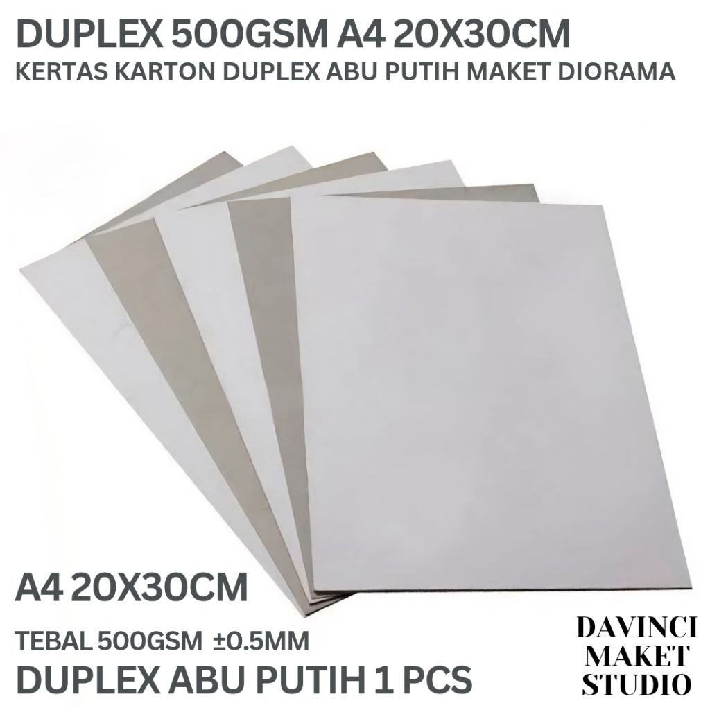 

(A4) Kertas DUPLEX CARTON KONSTRUK 500 gsm Tebal Bahan Maket - Abu Putih 500gr 0.5mm A4 20cm x 30cm Duplek Dupleks Paper Kertas Karton Bahan Maket Miniatur Diorama