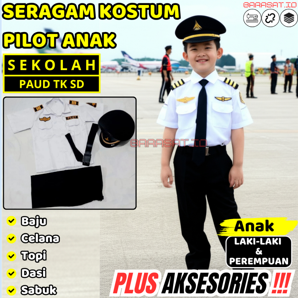 Baju Seragam Pilot Anak Kostum Hari Kartini Fashion Show Lengkap Aksesories Anak Laki Perempuan