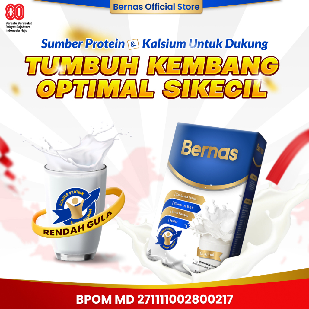 

BERNAS - Susu Import Anak 1-15 Tahun – Sumber Protein, Kalsium & Vitamin A D E – Aman BPOM