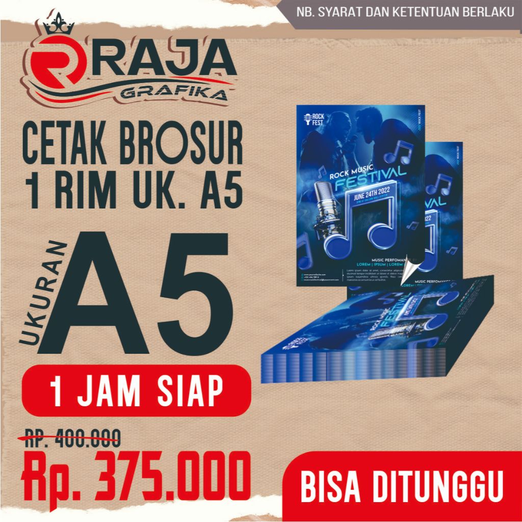 

CETAK BROSUR/FLYER/LEAFLET 1 RIM UKURAN A5 1 SISI