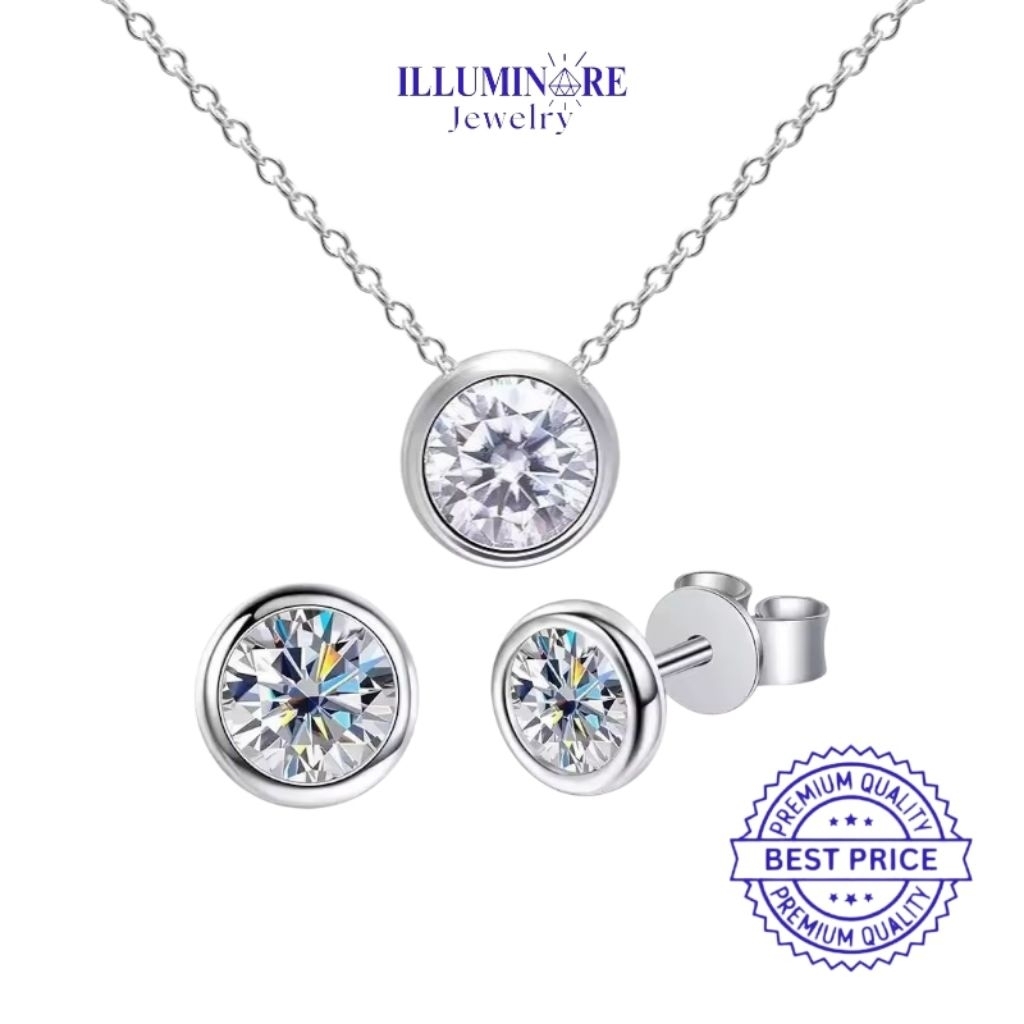 Illuminare-(100% Original) SM-ST01 Set Kalung Liontin Fashion Wanita Earring Necklace Classi Round D