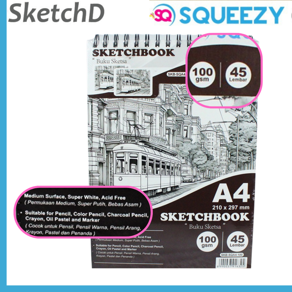 

Buku Gambar Sketsa putih A4 100 gsm Squeezy Sketch Book white 45 lembar