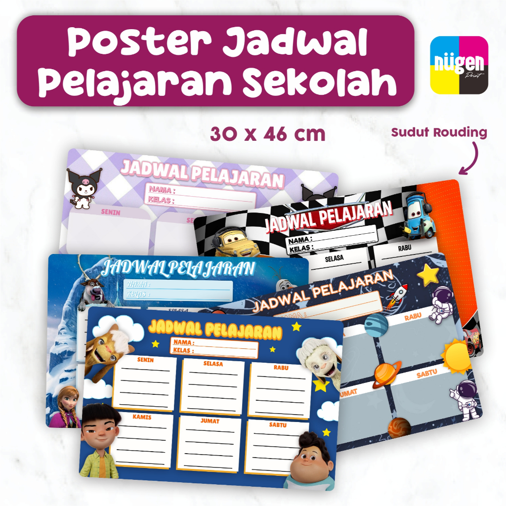 

Poster Jadwal Pelajaran Custom ukuran 30x46cm Custom Nama