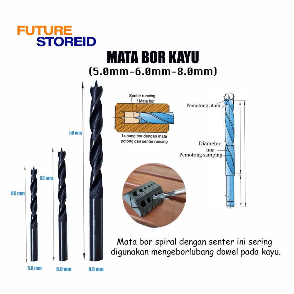 Mata Bor Kayu Dril Original / Mata Bor kayu/Mata Bor Kayu Spiral Panjang - Mata Bor Kayu Dril Presis