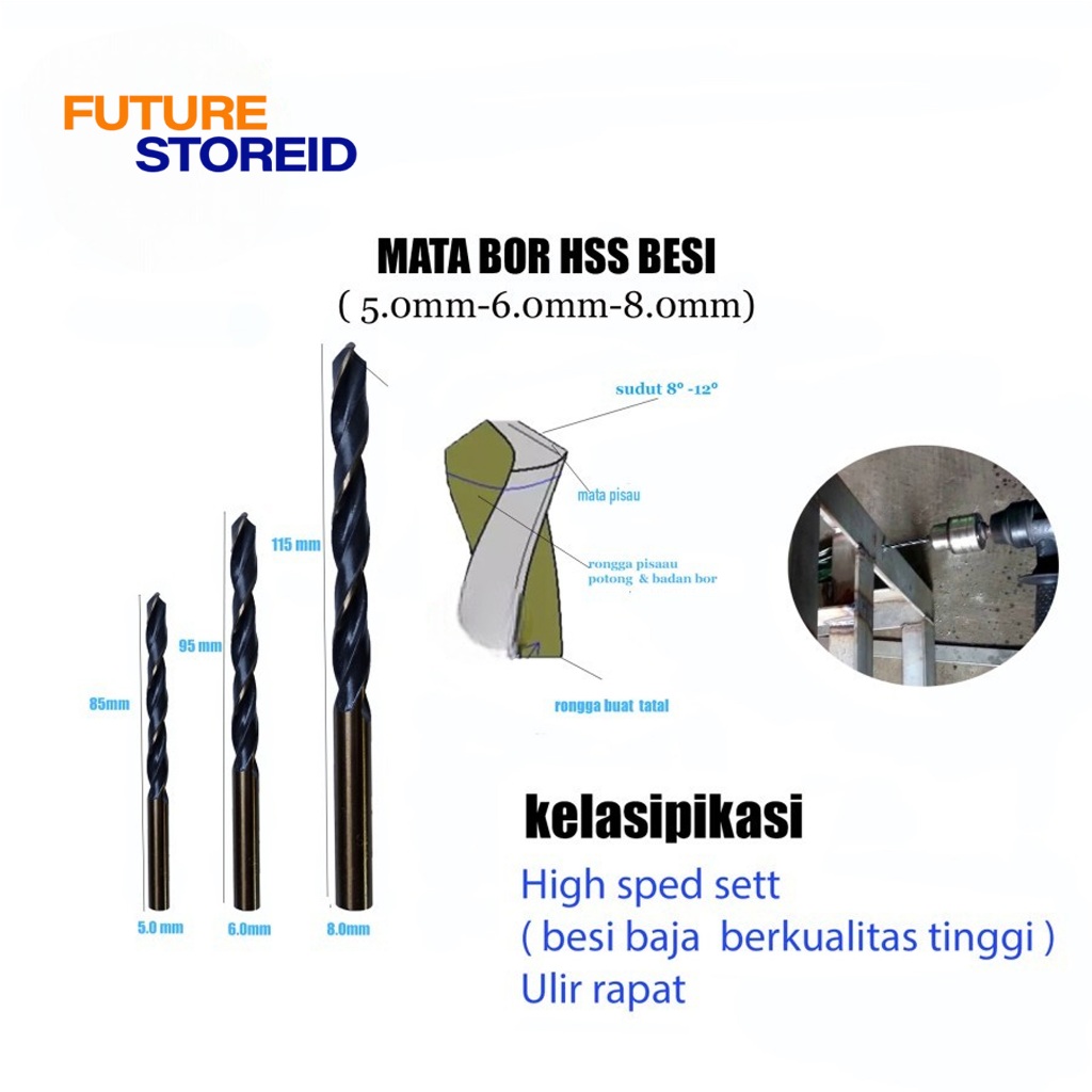 Mata Bor Besi Baja Dril original Hss / Mat Bor Besi Hss/Mata Bor Besi Baja Keras Ori Stainless Steel