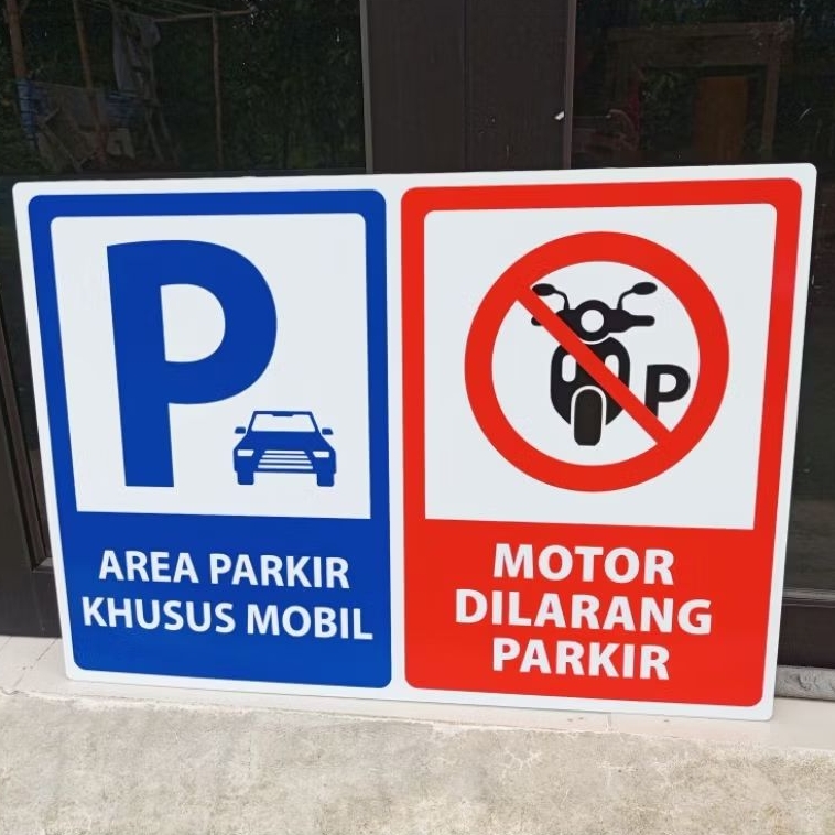 Rambu Area Parkir Mobil dan Motor dilarang Parkir Bahan ACP 3mm ukuran 70x50cm