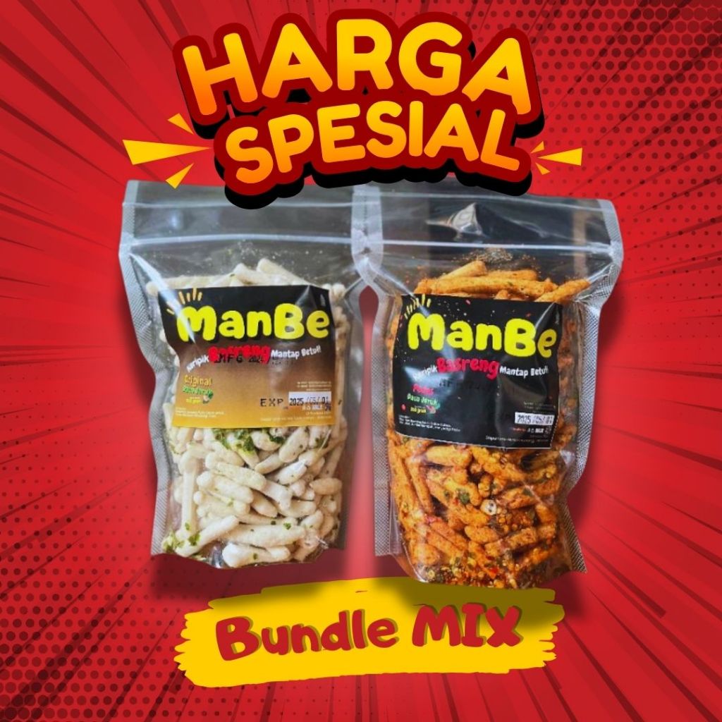 

NgemlYuk - Bundle Mix 250gr Basreng Pedas Daun Jeruk Dan Original - Renyah dan Gurih untuk Ngemil by MANBE - Basreng Kemasan Pouch - Basreng Kemasan Standing - Basreng Kemasan Ziplock - basreng kemasan pouch daun jeruk