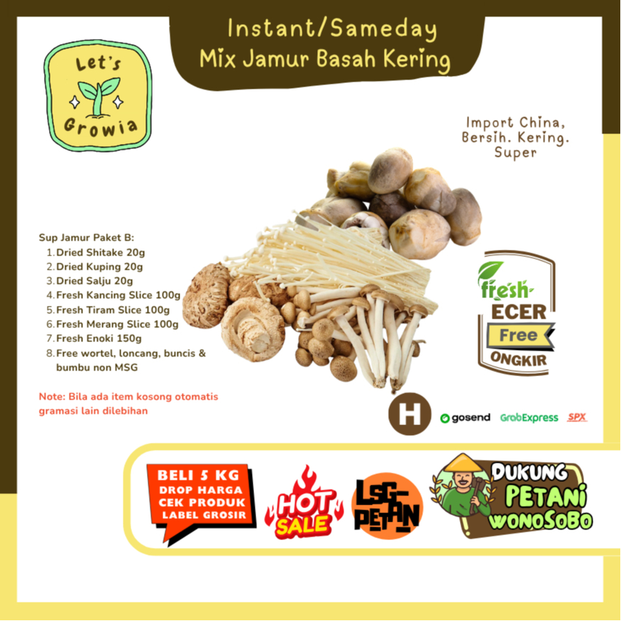 

Growia || Jamur Mix Basah Kering -- Hasil Petani Langsung Ecer Sayur Gunung (H)