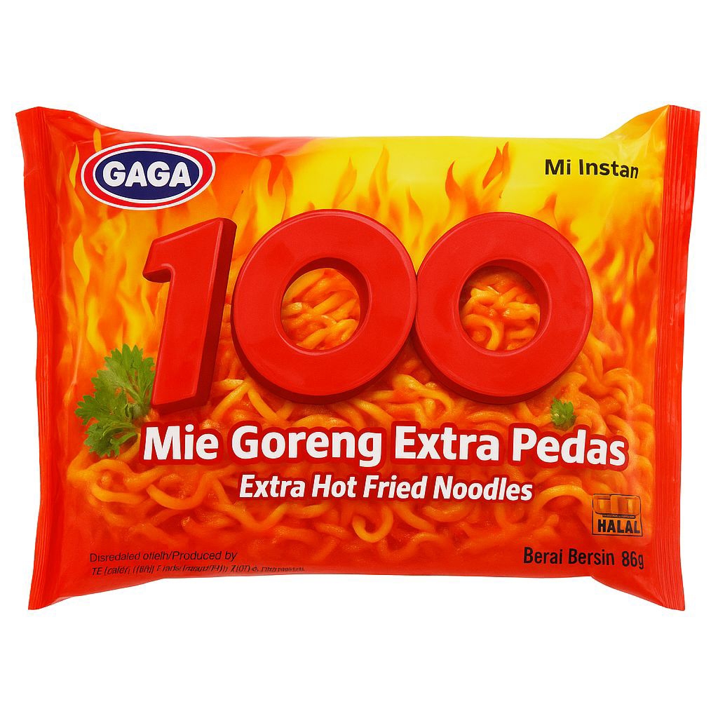 

Gaga 100 Mie Goreng Extra Pedas – Extra Hot Fried Noodles 88gr