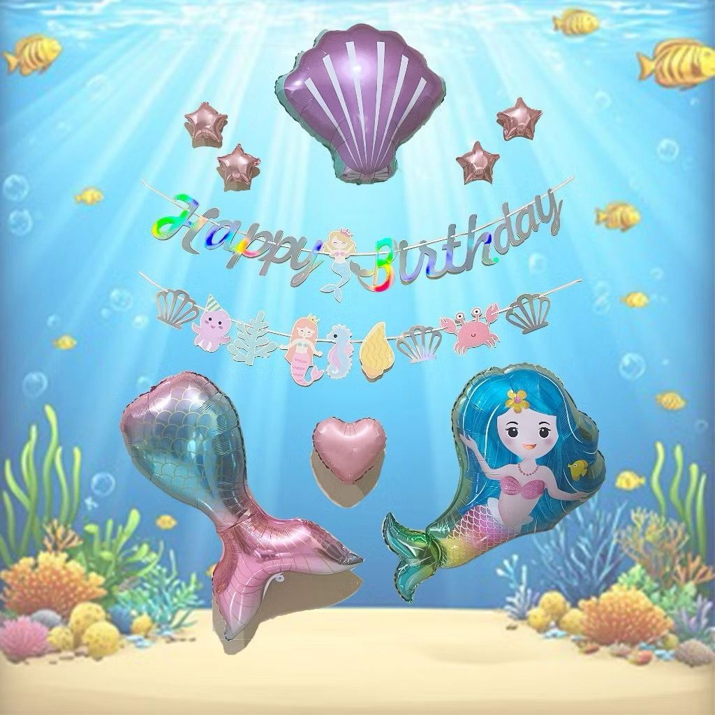 Paket Set Dekorasi Balon Ulang Tahun Tema Karakter Mermaid Putri Duyung Perlengkapan Pesta Ultah Ana