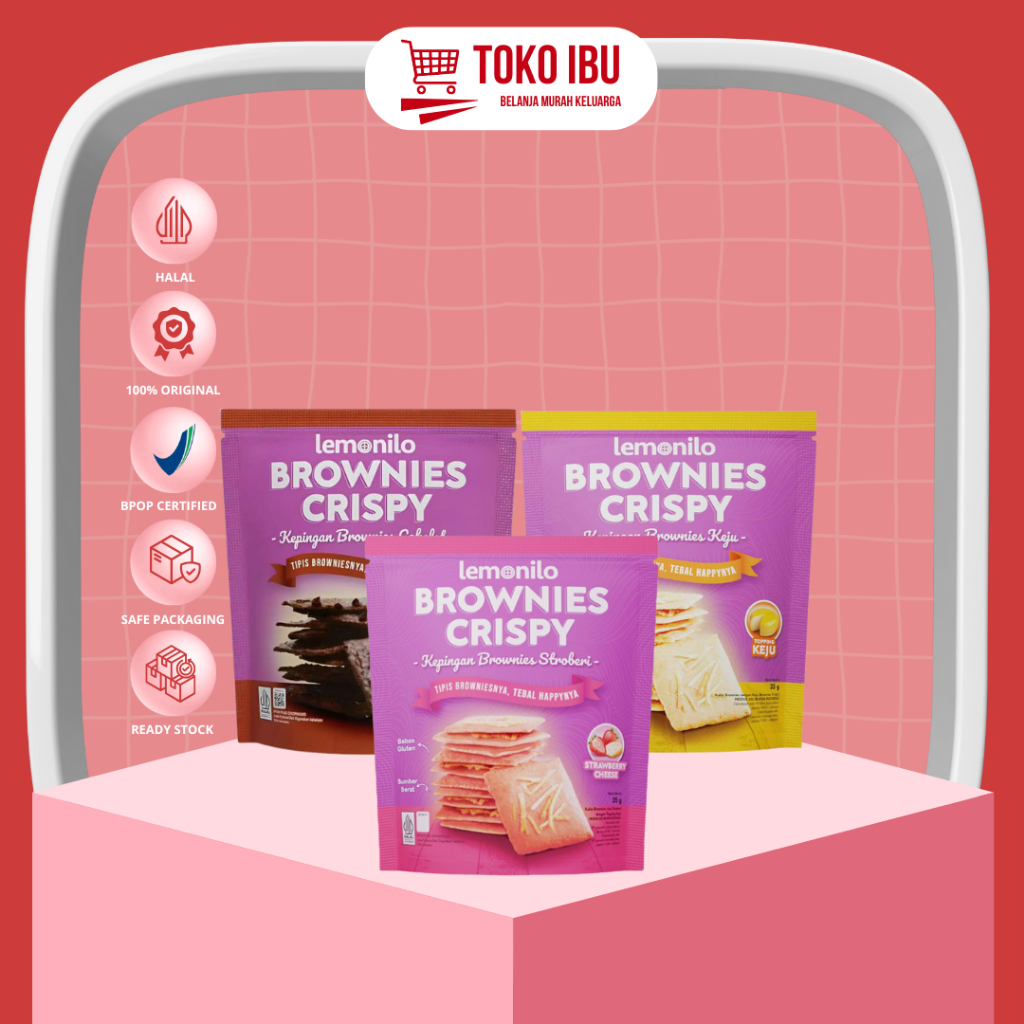

Lemonilo Brownies Crispy 35gr Keju / Choco Chips/ Strawberry Snack Sehat Tinggi Serat