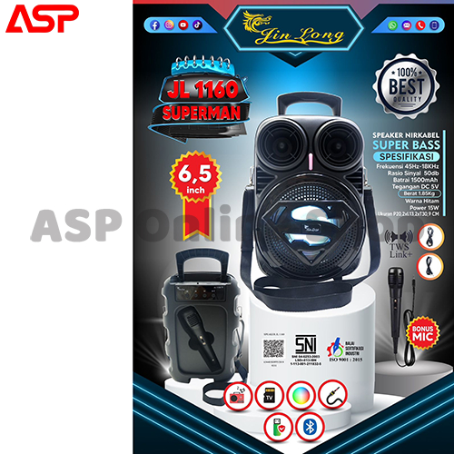JINLONG JL 1160 JL1160 JL-1160 SUPERMAN Speaker Bluetooth Portable Karaoke 6,5 inch