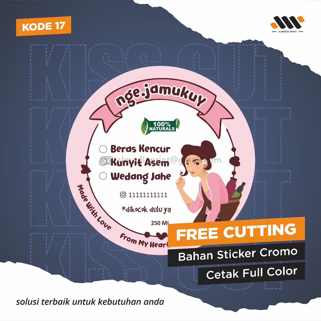 

(Isi 45-150 PCS) Cetak Stiker Cromo Vinyl Produk Kemasan Label Stiker Makanan Minuman (Free Cutting)