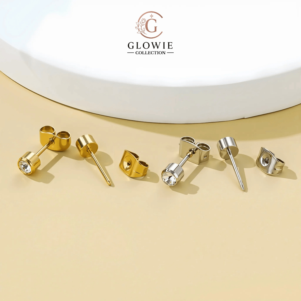 Anting Tindik Tembak Telinga Titanium Premium Emas Silver Anti Karat Permata Ear Piercing