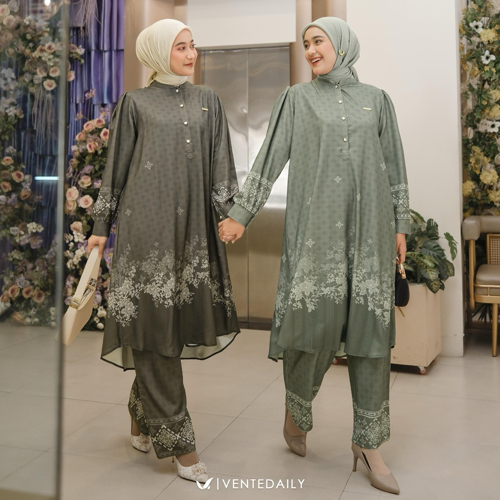 Alina Set • Alena Set by Vente Daily - oneset setelan wanita tunik kulot motif exclusive monogram bu