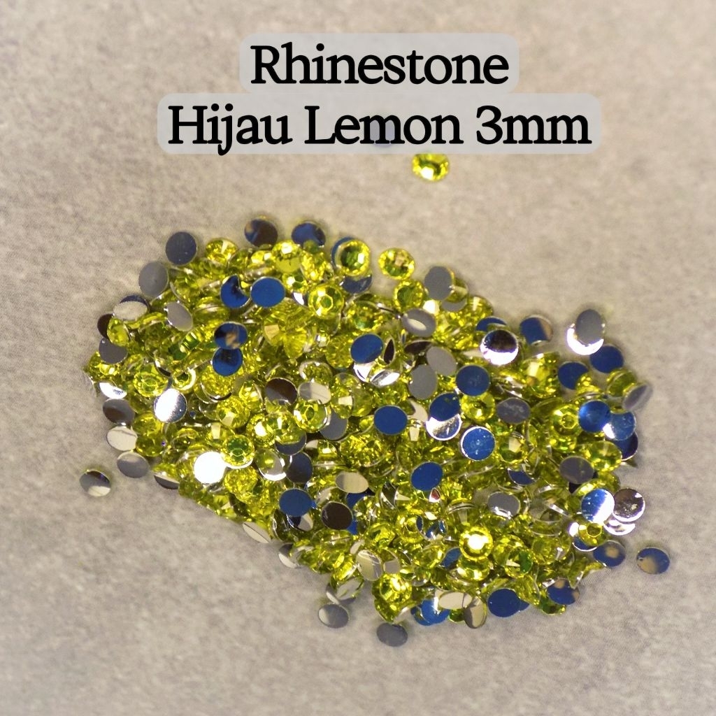 RHINESTONE HIJAU LEMON  size 3mm aksesoris henna nail art aksesoris pengantin kuku palsu jannati hen
