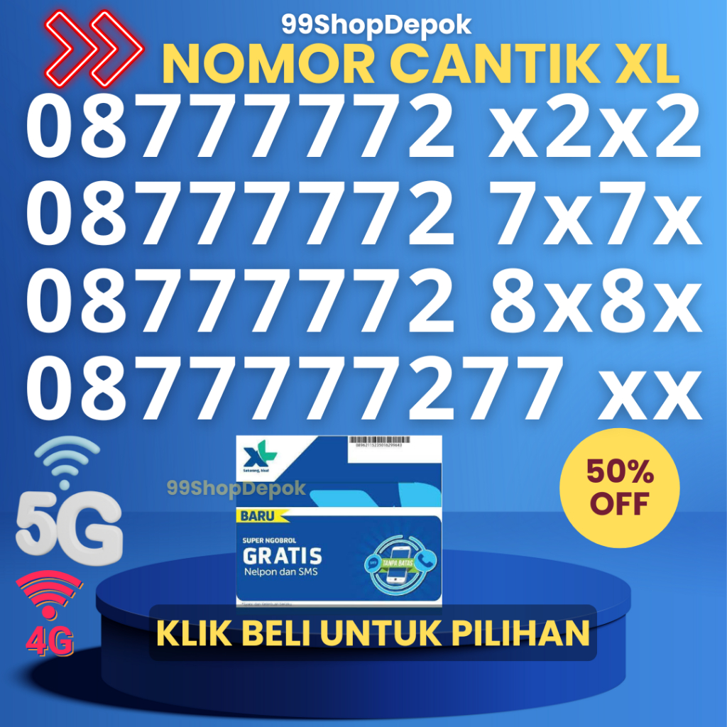 Kartu Perdana Nomor Cantik XL 260.1 Nomer Cantik XL 4g 5g XL 77777 No Cantik XL 5g Murah Seri Panca