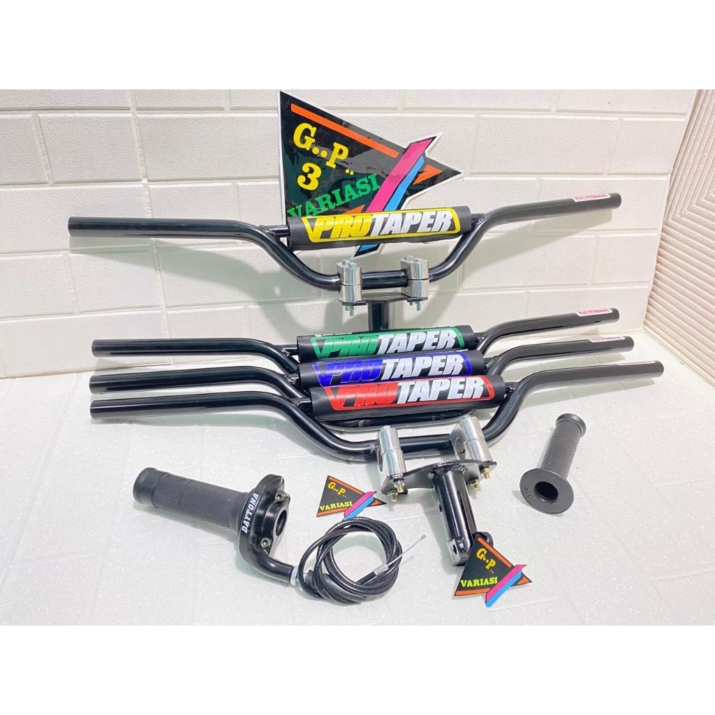 PAKET STANG CRF D-TRACKER HITAM+DUDUKAN/ADAPTOR STANG+GAS SPONTAN DAYTONA POLOS