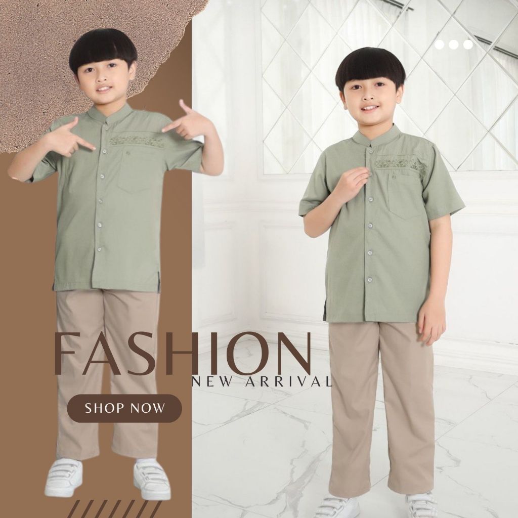 Baju Stelan Koko Anak Set Atasan Celana Panjang ETHICA KAHFI KIDS 239 GREEN ZHEPHYR