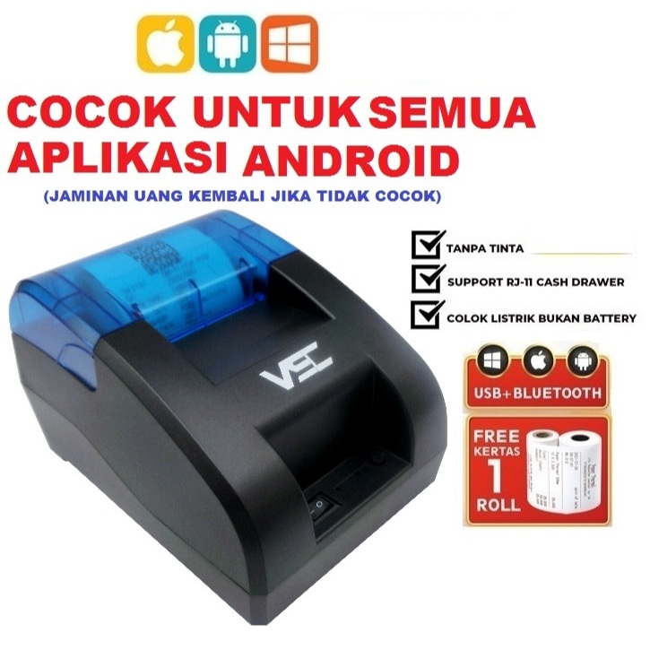 Printer Thermal Bluetooth VSC C58 untuk Kasir, Cetak Resi, Token PLN, PDAM, Pulsa