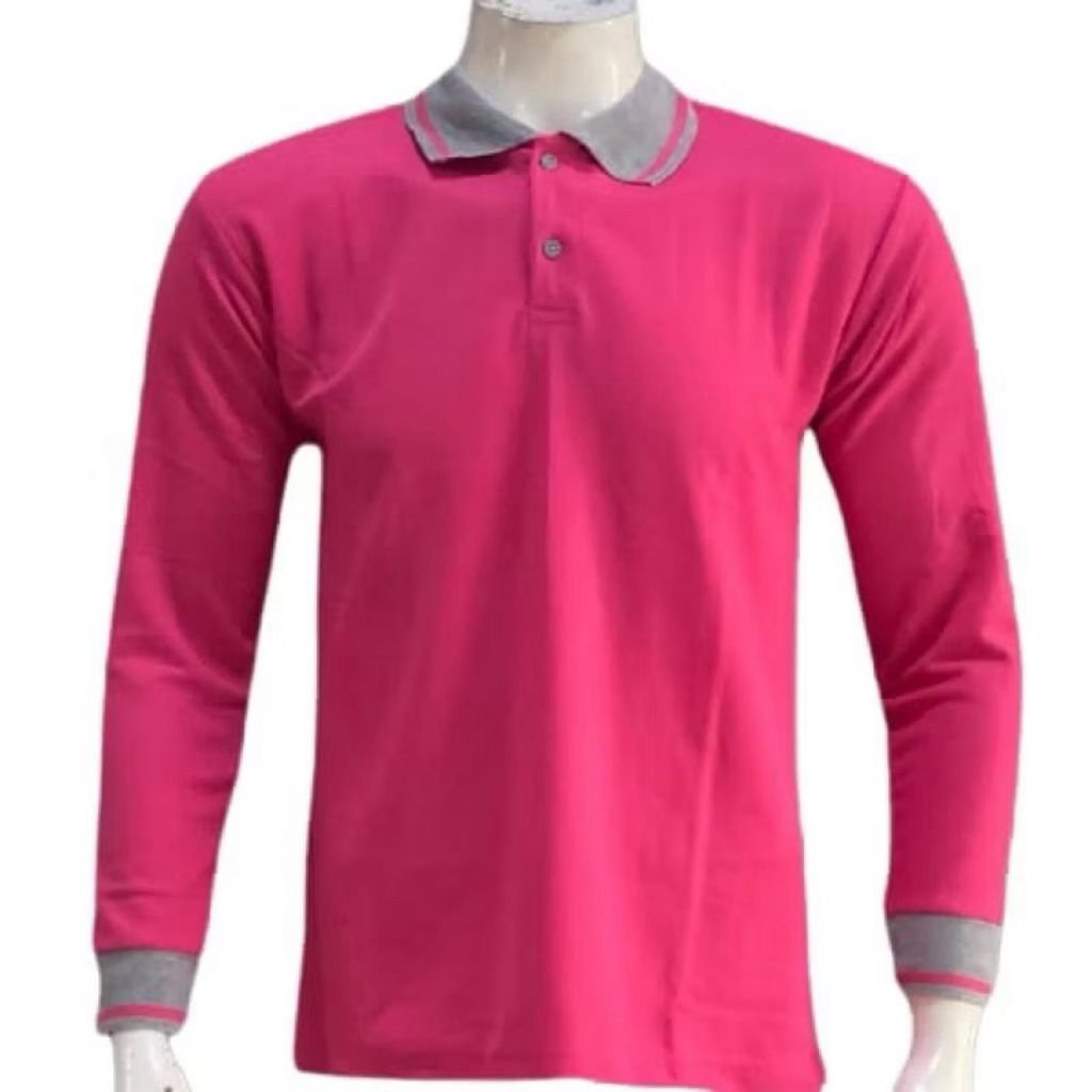 KAOS KERAH KRA LENGAN PANJANG POLOS WARNA PINK FUSCHIA