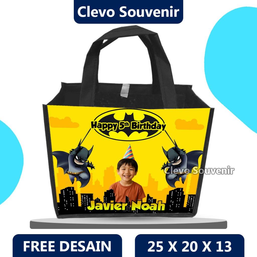 

Souvenir Ultah Anak Murah Custom Nama & Foto Muat Snack & KFC Kartun Batman