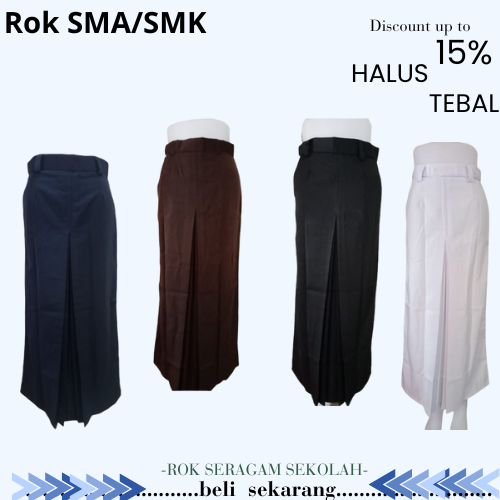 Rok Sekolah / Rok Span Rempel 1 / Rok Span Belah 1 SMP Rok span panjang Non karet belah 1 Seragam Se