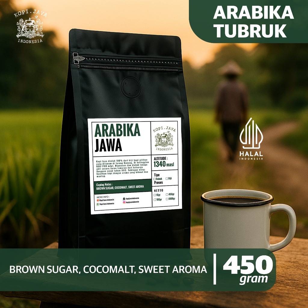 

Kopi Arabika Tubruk 450 gr Kopi Murni 100% TANPA CAMPURAN - KOPI JAVA INDONESIA