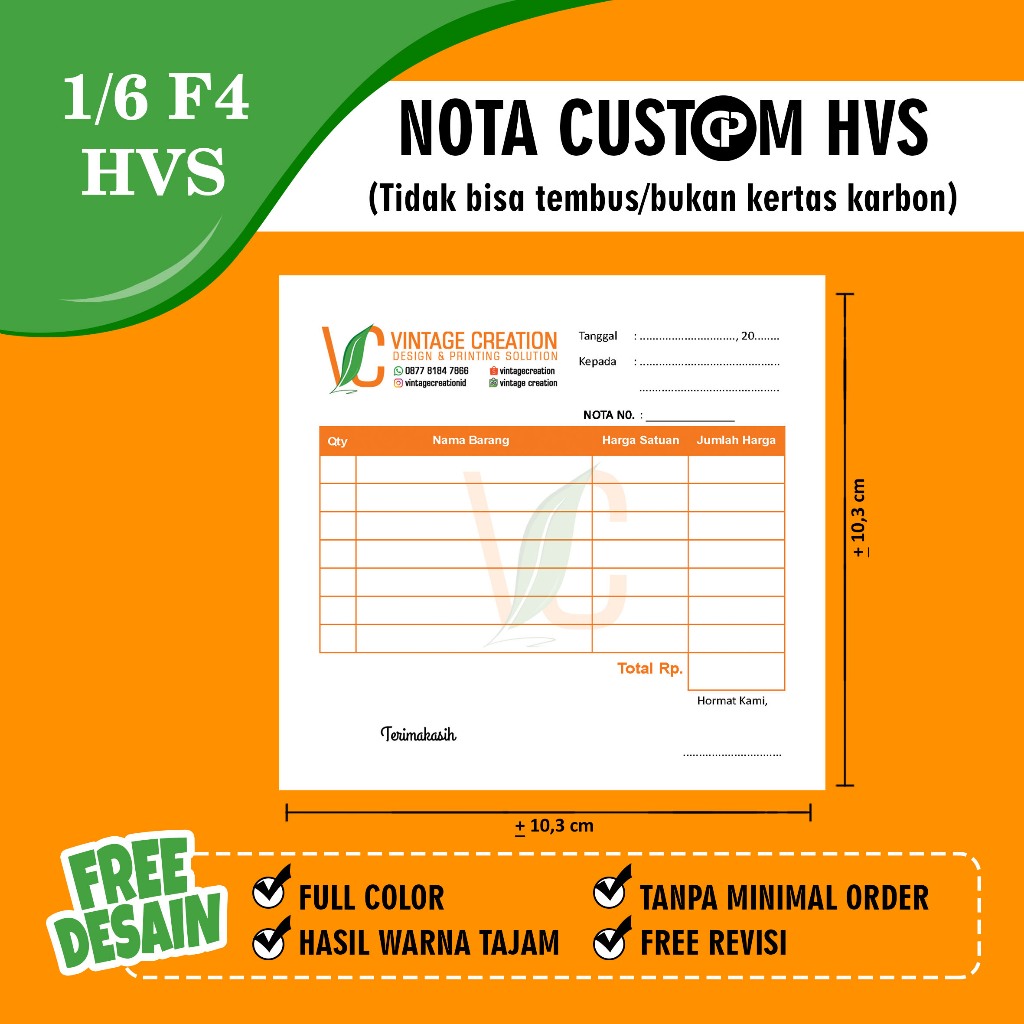 

NOTA HVS UKURAN 1/6 F4 FREE DESAIN CUSTOM FULL COLOR 1PLY (NON TRANSFER)