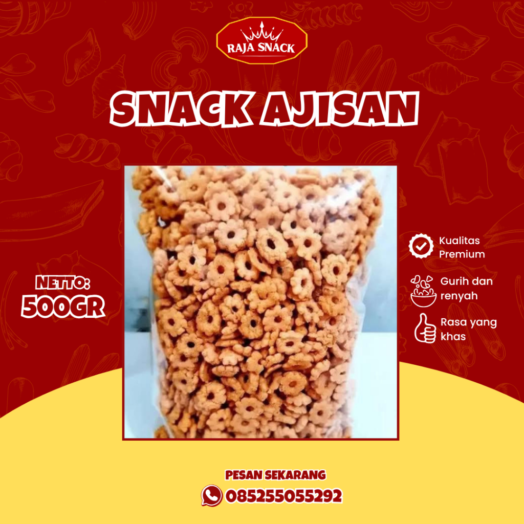 

Snack ajisan kiloan 500gr, cemilan murah renyah dan gurih kualitas premium