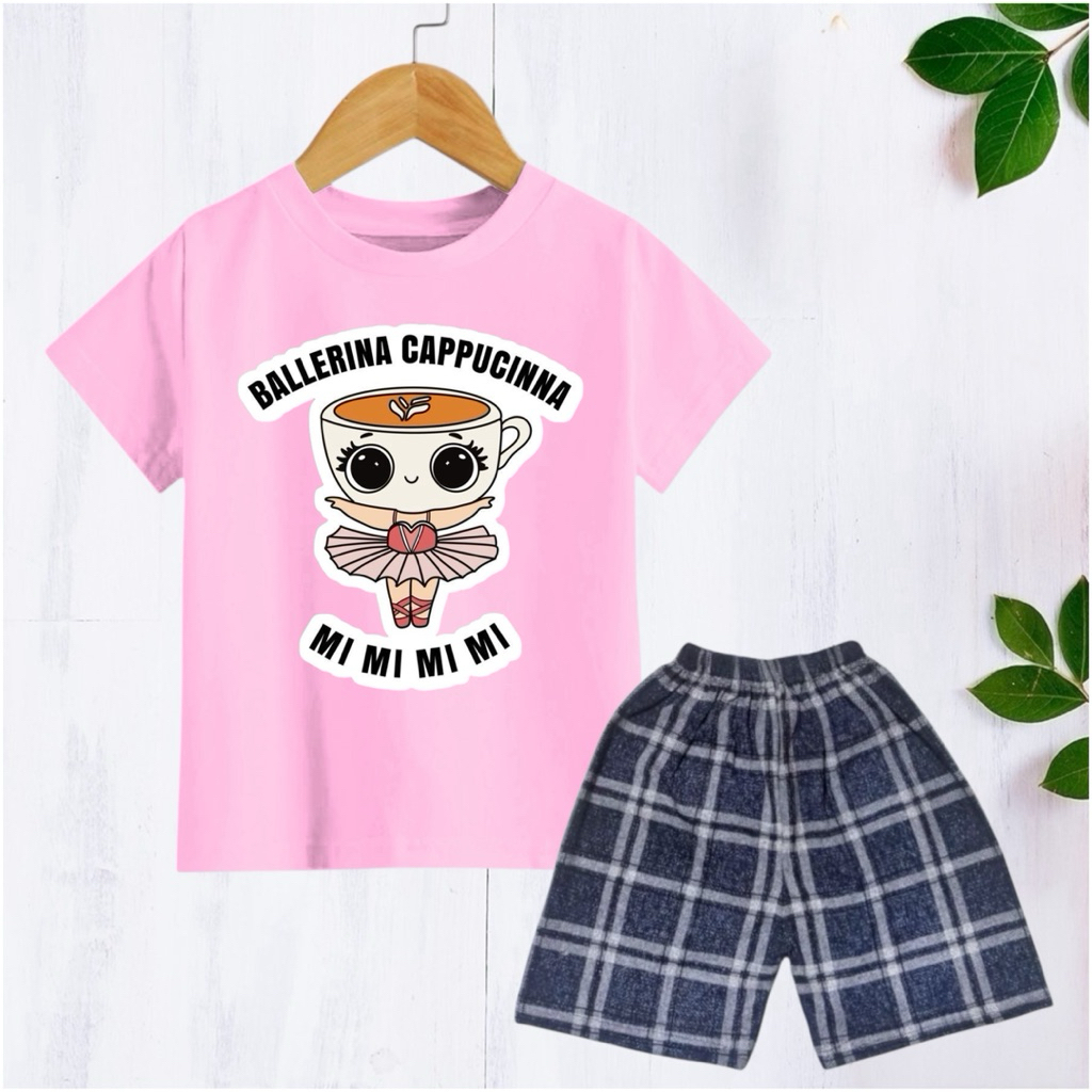 Setelan celana pendek anak cewek cowok/setelan unisex anime BALLERINA/fashion anak
