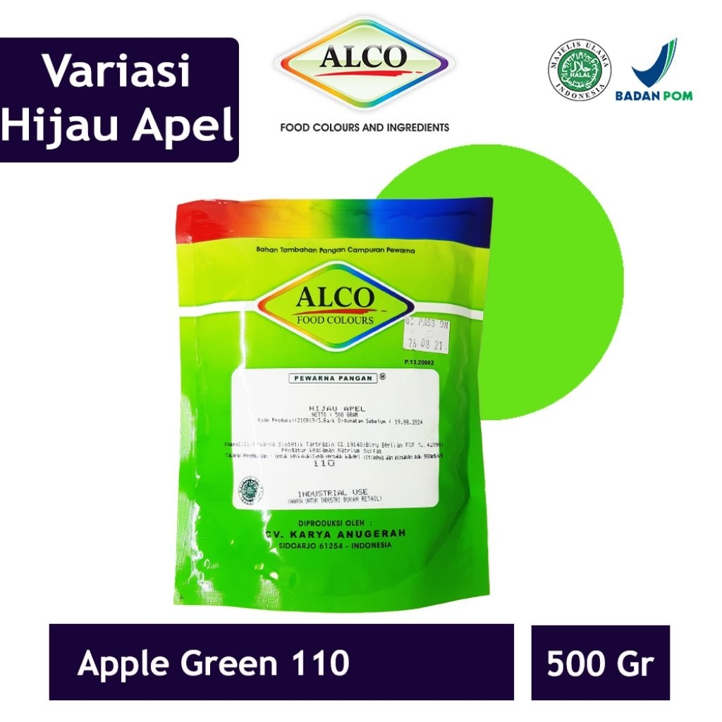 

Pewarna Makanan Kue Bubuk ALCO 500 gr Mixing Colour Warna hijau apel