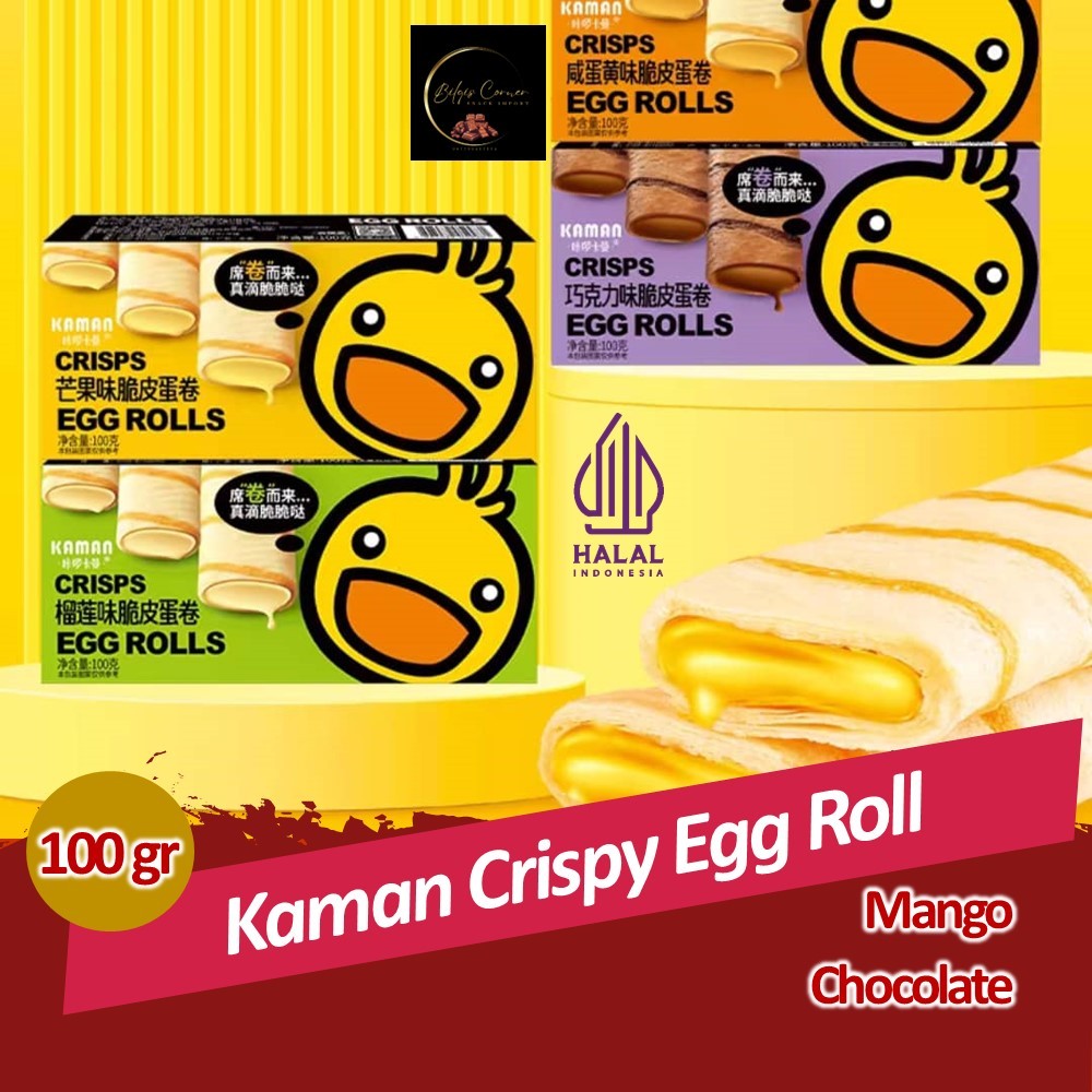 

Kaman Crisp Egg Roll Crepe Isi Cream Mango and chocolate Flavor 100 Gram