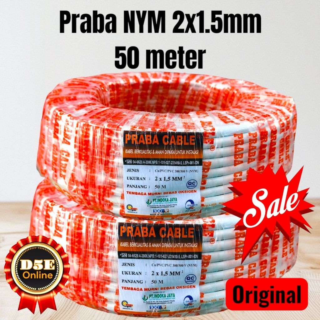 Kabel Listrik Praba NYM 2x1.5mm panjang 50 meter Original Praba