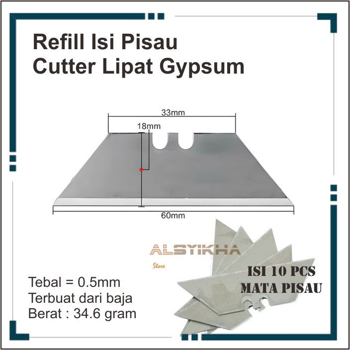 

Refill Isi Pisau Cutter Lipat Gypsum 10 pcs 0.5mm / Isi Kater Lipat Gypsum