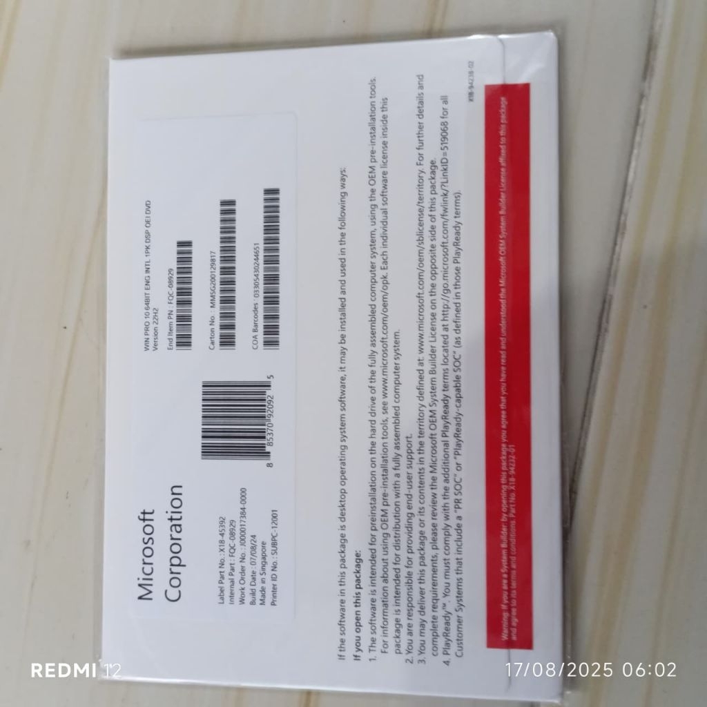 Windows 10 pro 64 bit + installer dvd Lifetime