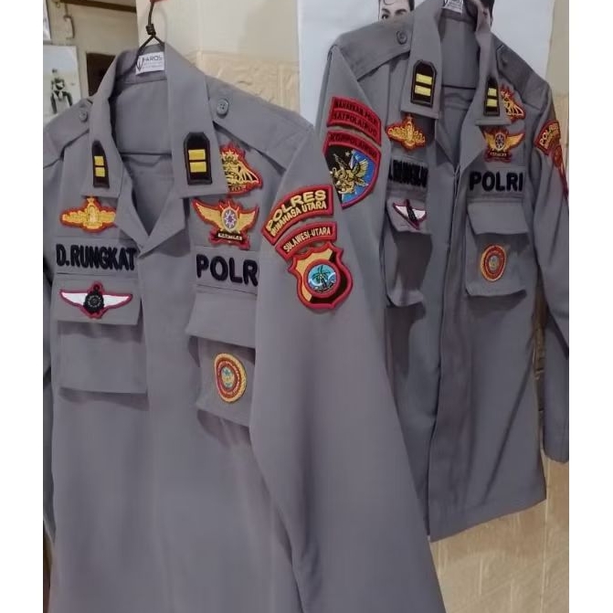 Seragam dinas PDL Polri kain Portofino bed timbul