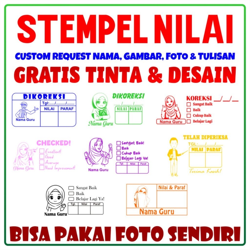 

STEMPEL NILAI GURU/PENILAIAN/KOREKSI SISWA MURID SEKOLAH BONUS TINTA GRATIS DESAIN