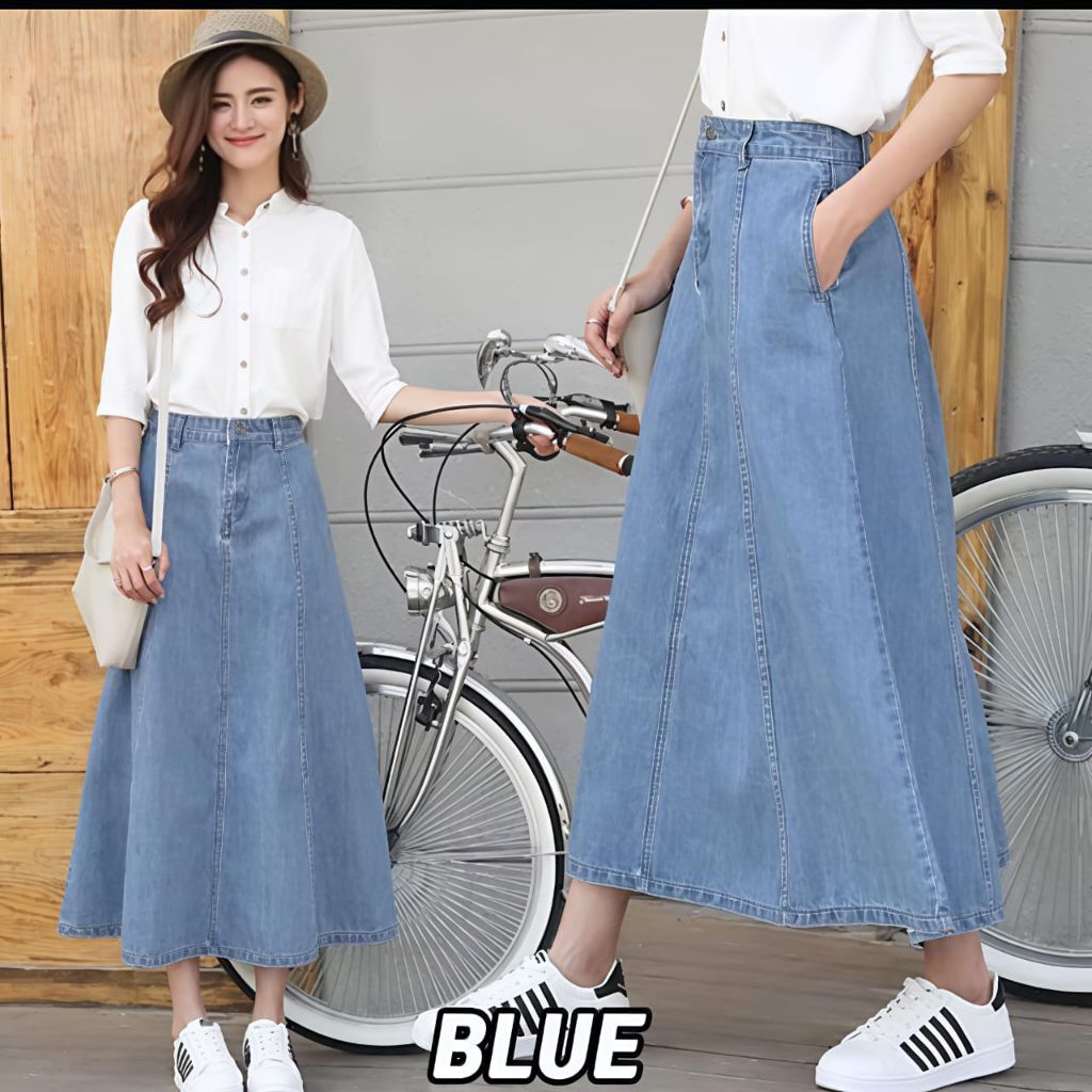 ROK JEANS WANITA 7/8//ROK JEANS POLOS//ROK JEANS MAYUNG//ROK JEANS PANJANG//ROK JEANS KOREA STYLE///