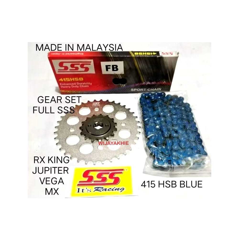 Gear Set FULL SSS 415 RX KING / VEGA/ JUPITER / MX 135  / F1Z-R Paketan Rantai SSS 415 HSB 120L BIRU