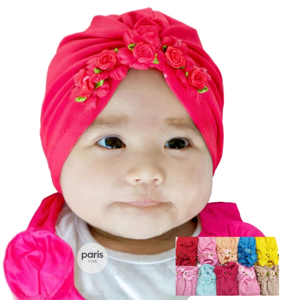 Turban bayi bunga mawar tengah aesthetic premium - headband ciput anak baby Perempuan Cewek