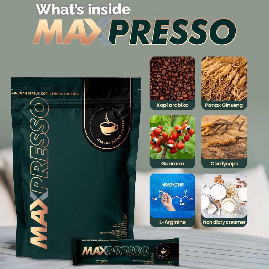 

Maxpresso Coffee HWI Original BPOM MEMBER RESMI - Kopi Maxpresso Asli Herbal untuk Pria Tahan lama BPOM