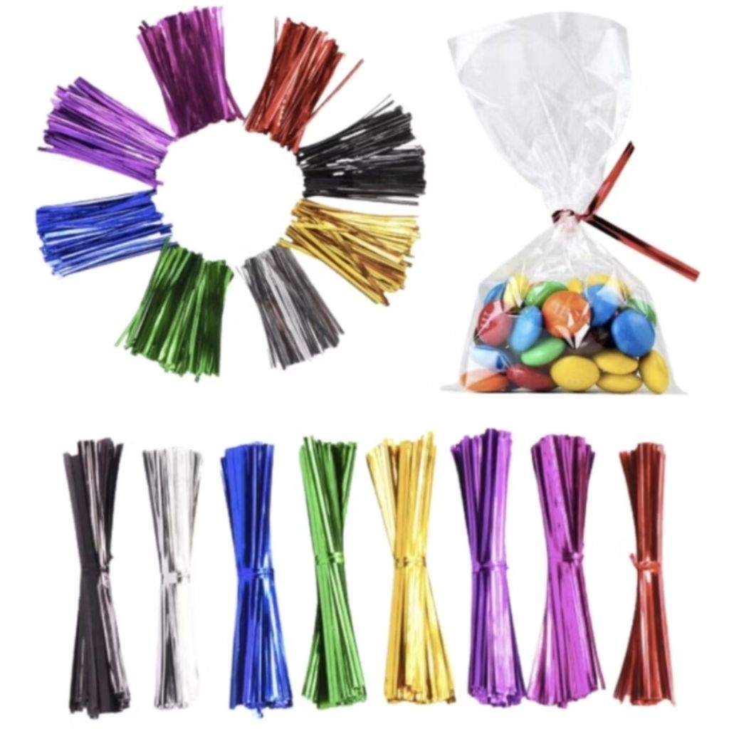 

Pita kawat potong mas ikat twist tie snack souvenir 6 cm