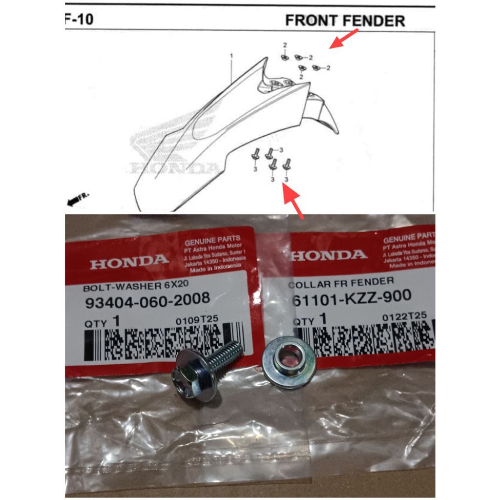 baut boshing  spakbor depan crf150,crf250 rally original Part: 61101KZZ900