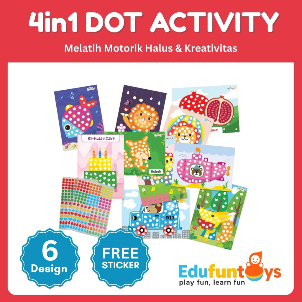 

DOT Activity Stiker 4in1 Anak 6 Lembar / Mainan Edukasi | EDUFUNTOYS